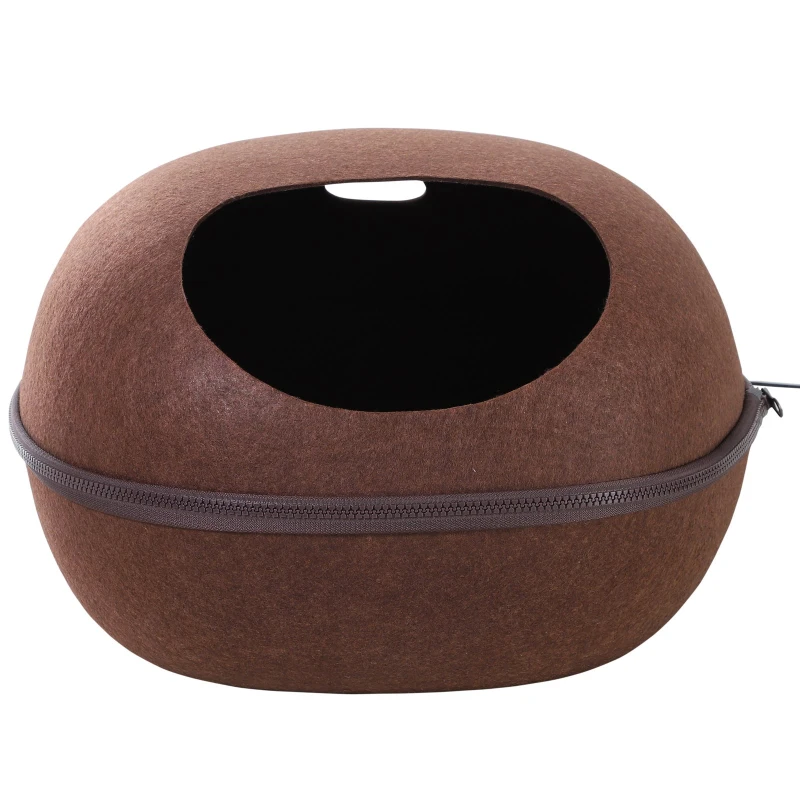 PawHut Pat pentru Pisici din Lana de Berbec si Pasla cu Perna Captusita Maro L47*W38*H24