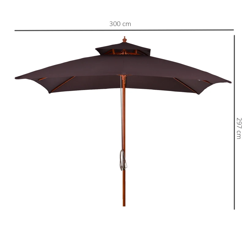 Outsunny Umbrela de Gradina 3x3 Metri, 8 Lamele Acoperire cu 2 Niveluri