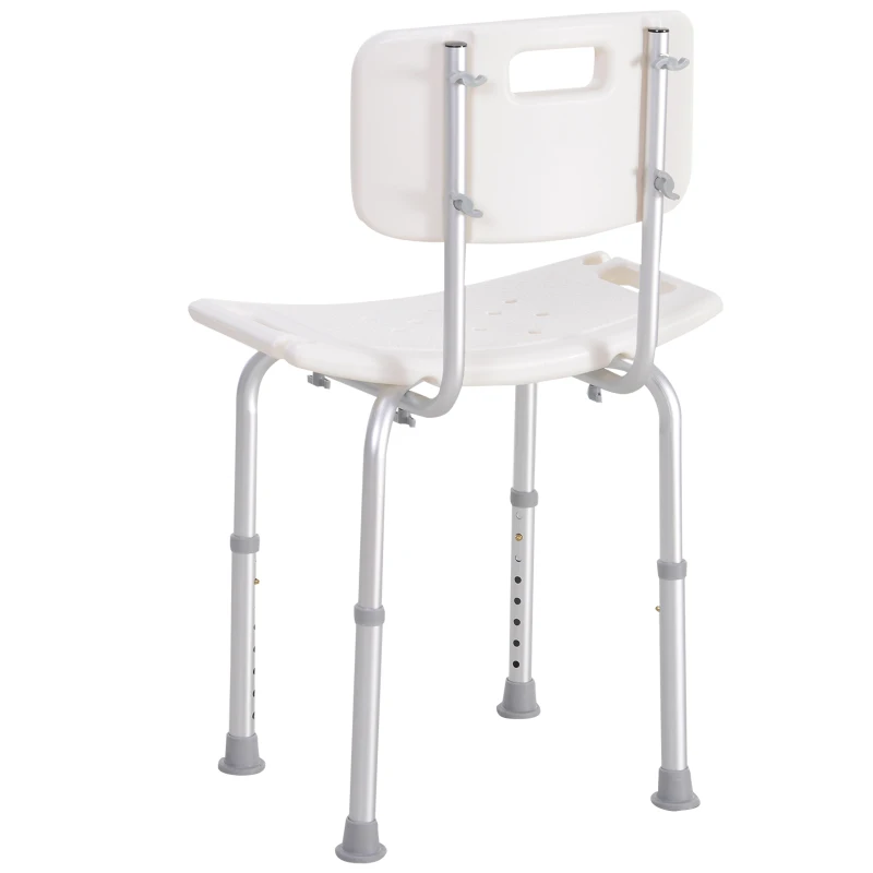 HOMCOM Scaun de Duș Antiderapant cu Spătar și Înălțime Reglabilă pe 8 Poziții, 50,6x43x71-88 cm, Alb