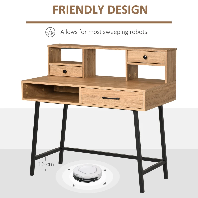 HOMCOM Masa de Birou si Camera cu Sertare si Polite 105x55x100cm Lemn