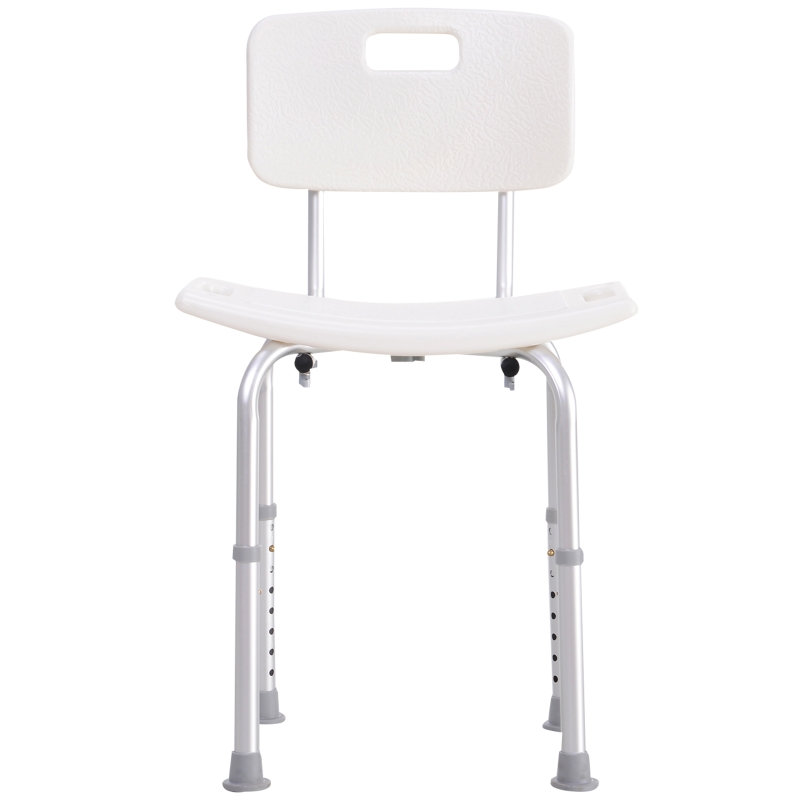 HOMCOM Scaun de Duș Antiderapant cu Spătar și Înălțime Reglabilă pe 8 Poziții, 50,6x43x71-88 cm, Alb