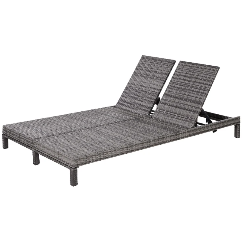 Outsunny Set Sezlong cu 2 locuri in PE Ratan cu Saltea captusita, Gri 195 x 120 x 28 cm