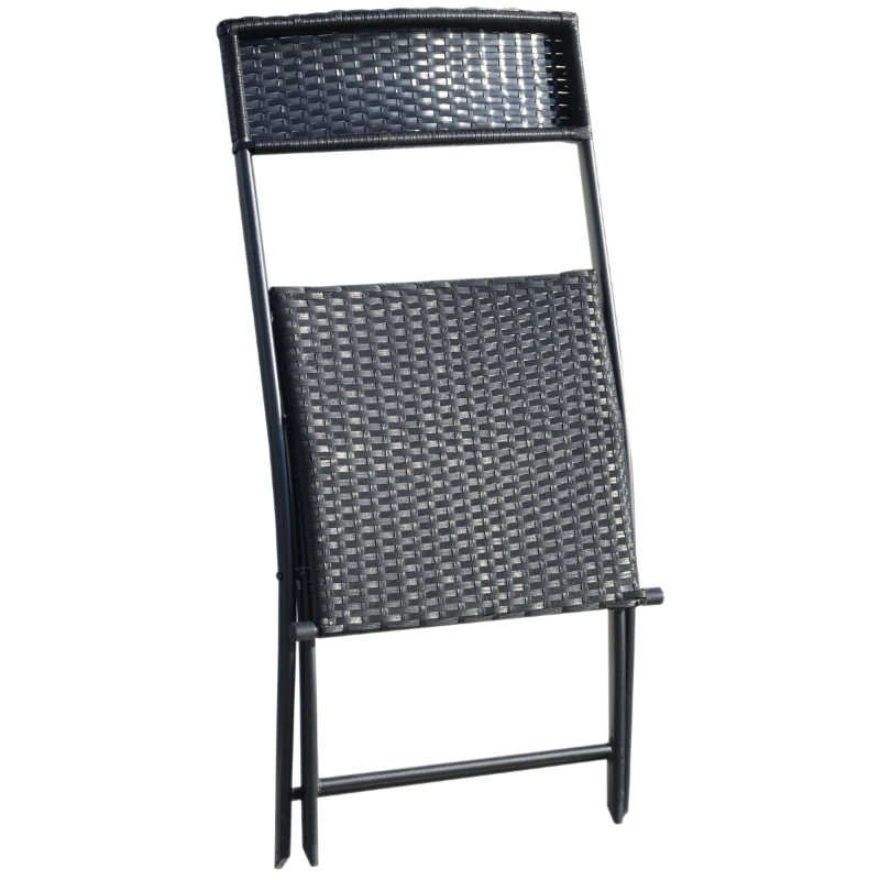 Outsunny Set 5 Mobiliere de Gradina in Rattan 4 Scaune Pliabile 1 Masuta in Sticla Securizata Monostrat, Negru