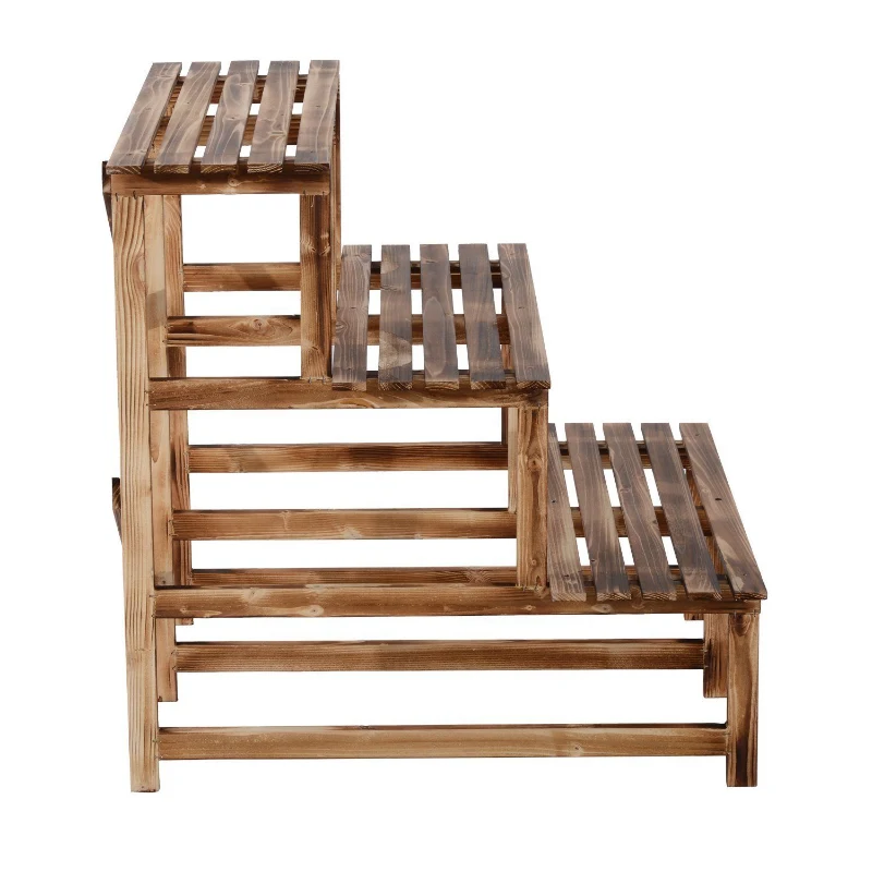 Outsunny Suport pentru Ghivece cu 3 Niveluri din Lemn de Brad, 80x80x78 cm, Lemn Natural