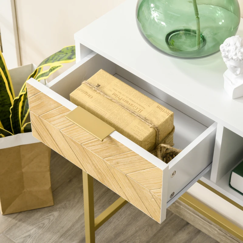 HOMCOM comoda din lemn, 80 x 30 x 80.5 cm, alb si auriu(m-9)