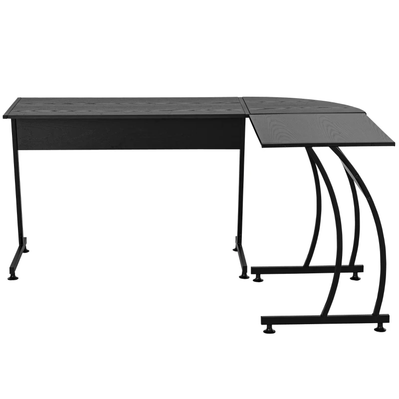 HOMCOM Birou in colt din Lemn cu cadru in Metal, Negru, 112.5 x 152 x 74cm