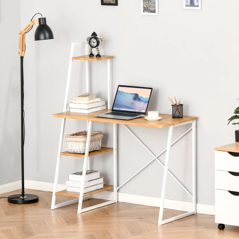 HOMCOM Birou pentru Dormitor şi Serviciu cu 3 Etajere MDF şi Metal 104x50x128cm