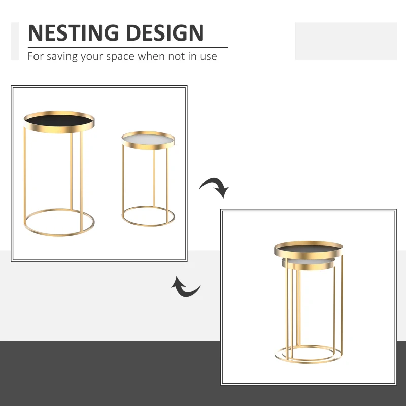 HOMCOM Set 2 Masute de sufragerie moderne Stivuibile, Metal si MDF Φ30/39x63cm