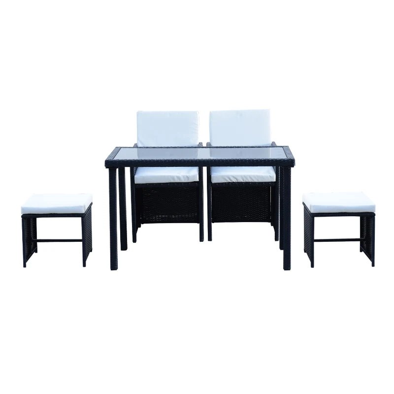 Outsunny Set Mobilier de Gradina in PE Rattan Mese 2 Scaune 2 Taburet cu Perne, Negru