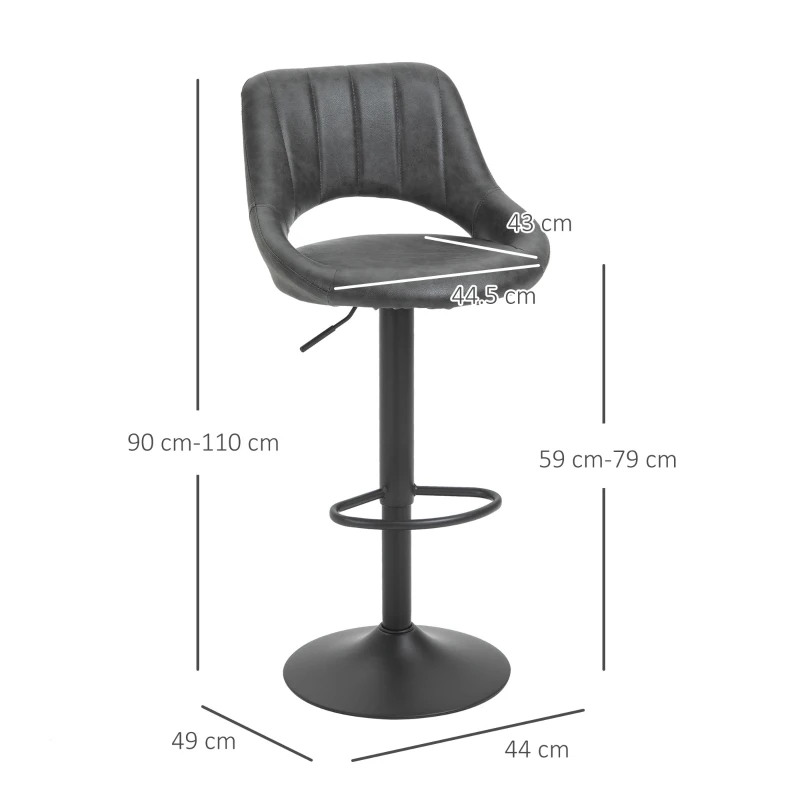 HOMCOM Set 2 Scaune de bar cu Inaltime reglabila si Suport pentru picioare, din PIele sintetica(m-3)
