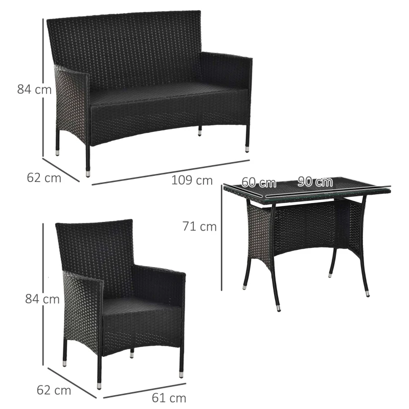 Outsunny Lounge de Gradina cu Masa, 2 Fotolii si Canapea 2 Locuri Ratan PE