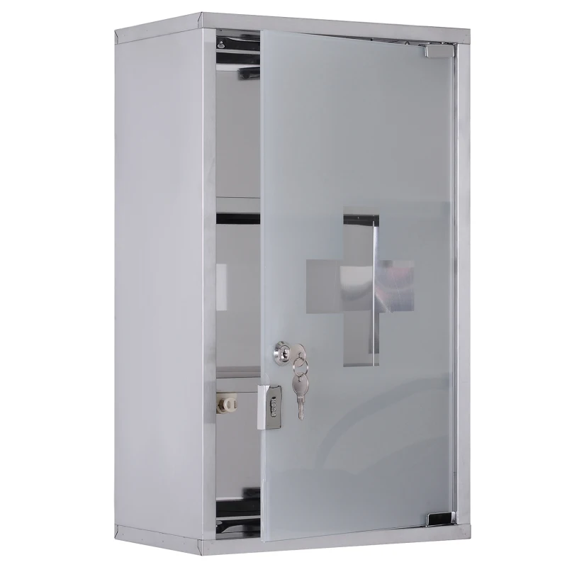 HOMCOM dulapior medicamente din inox, 50x30x18cm, argintiu