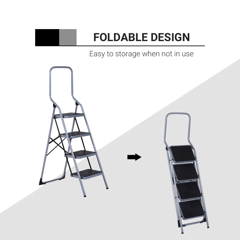 HOMCOM Scara Pliabila Multifunctionala din Metal cu 4 Trepte Max. 150 kg