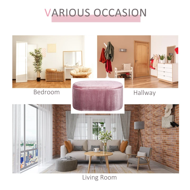 Homcom Puf Roz din Catifea – Cu Capac & Spatiu Depozitare