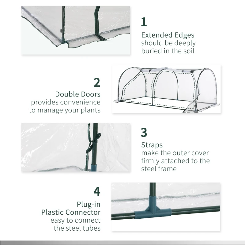 Outsunny Seră pentru Grădină tip Tunel din PVC Cadru din oțel Trasparentă, 200x100x80cm