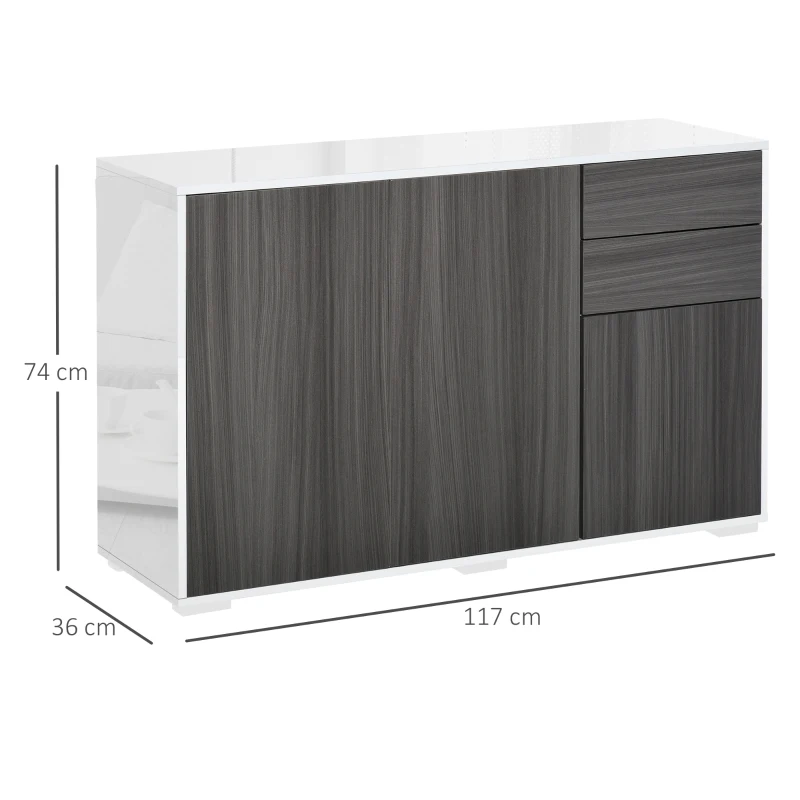 HOMCOM Dulap multifuncțional din lemn pentru camera de zi, bucătărie, birou cu deschidere prin apăsare, 117x36x74cm - alb/ gri închis