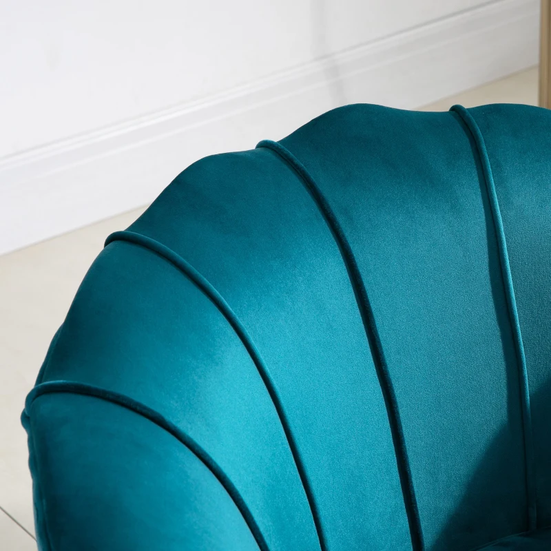 Homcom Fotoliu Retro Catifea Albastru Petrol – Compact & Elegant