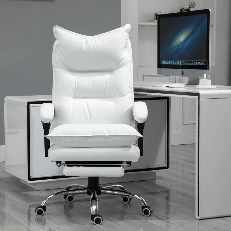 Vinsetto Fotoliu de Birou din Piele ecologica Alb Ajustabil Rabatabil la 155° Suport pentru picioare