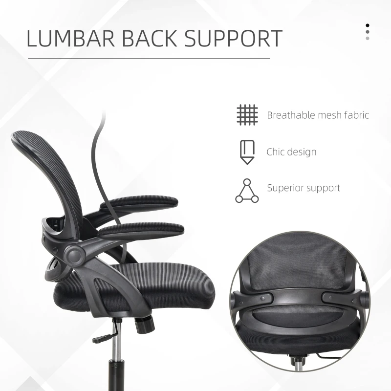 Vinsetto Scaun de Birou Ergonomic Spatar din Plasa si Sezut Capitonat Negru