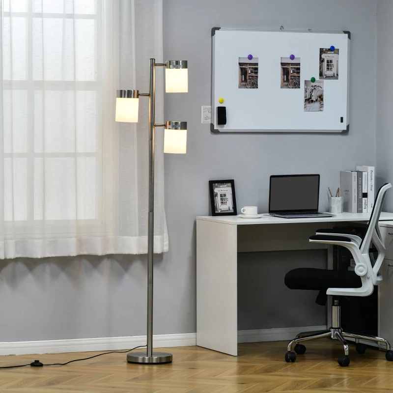 HOMCOM Veioza de Podea Moderna 3 Abajururi Reglabile din Sticla 38-52x25x165cm