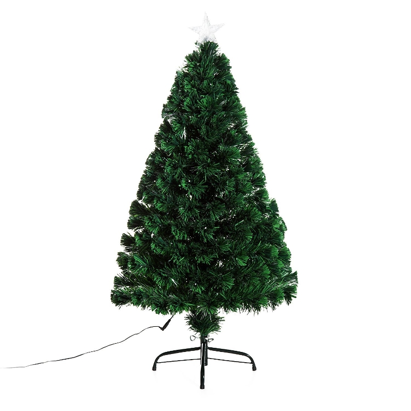 HomCom Brad de Crăciun 120cm cu 130 Ramuri cu Fibră Optică și 16 becuri LED