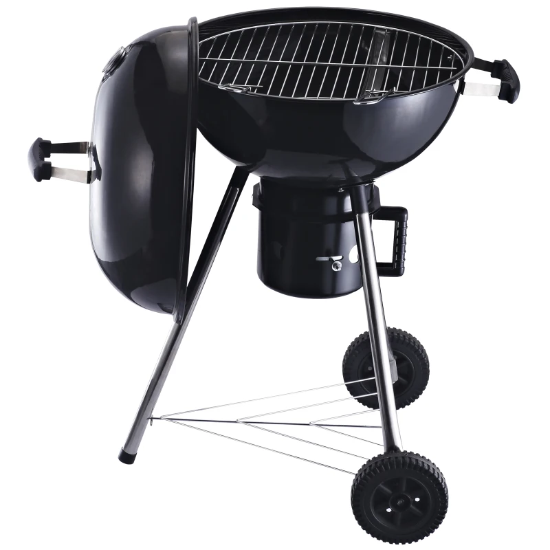 OutSunny Gratar Portabil din fonta cu 2 roti, 2 grile, Capac si Termometru 50x63x94cm