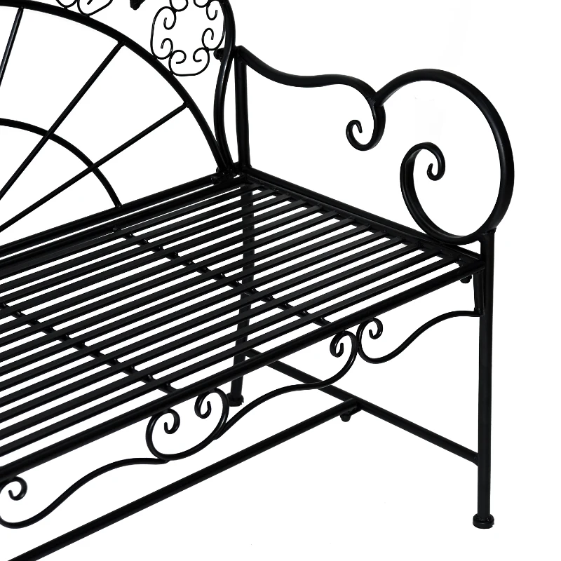 Outsunny Panchina da Giardino Biposto Stile Classico in Ferro, Nero, 113x56.5x90.5cm