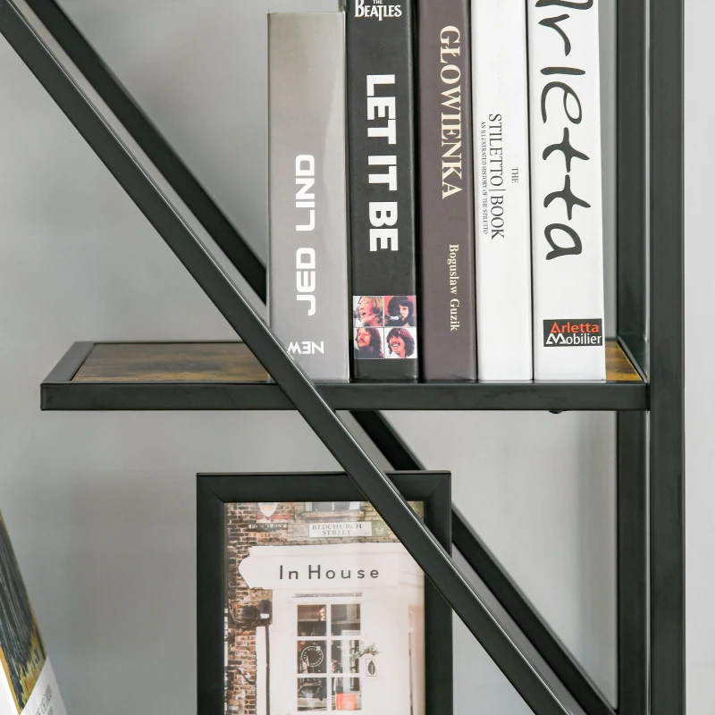 HomCom biblioteca stil industrial, 6 rafturi, 64x30x165cm