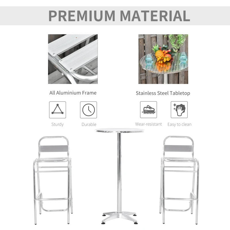 Outsunny Set de Masa Inalta si 2 Taburete de Bar pentru Exterior din Aluminiu si Otel