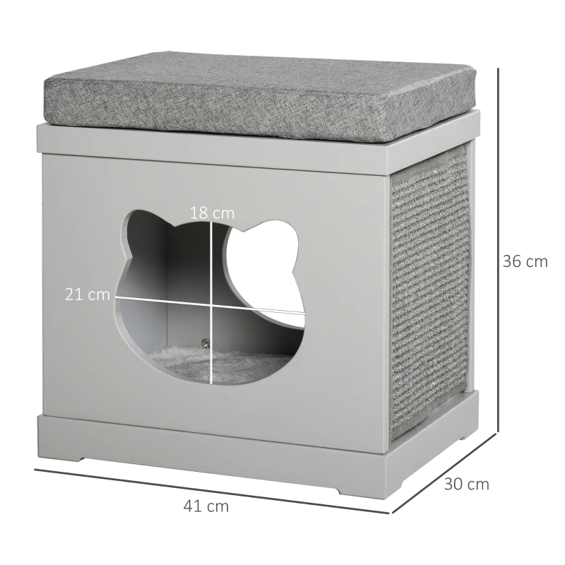 PawHut culcus din lemn pentru pisici 41x30x36 cm gri