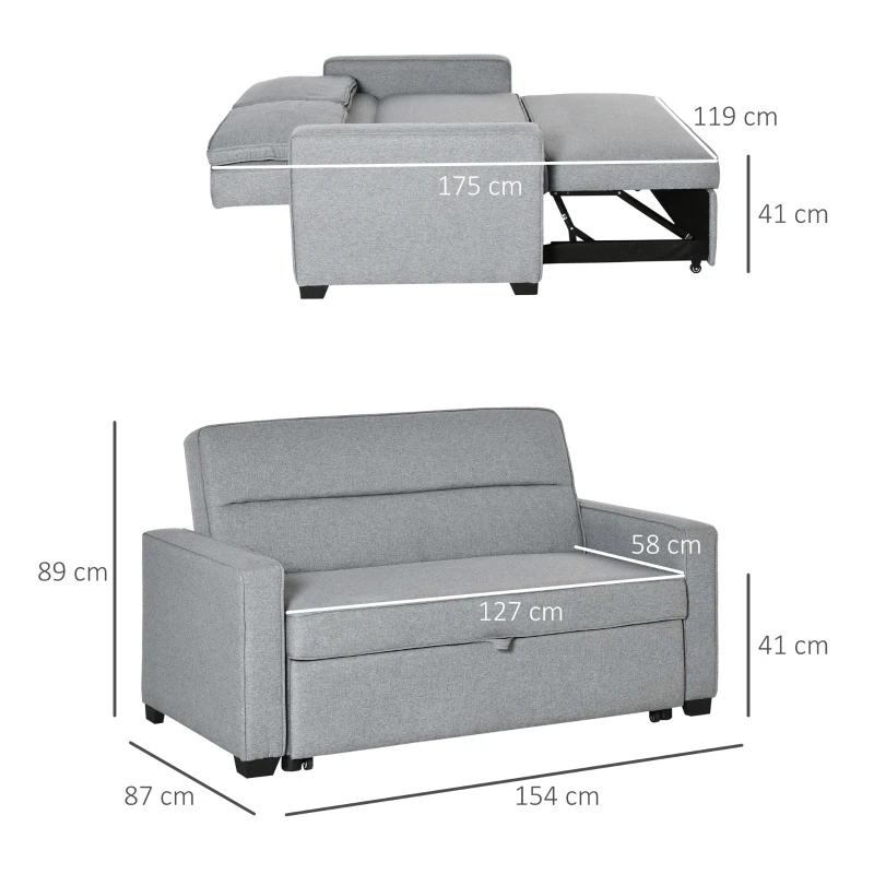 Homcom Canapea Extensibila 2 locuri cu 3 pozitii spatar 154x87x89 cm – Textil(m-3)