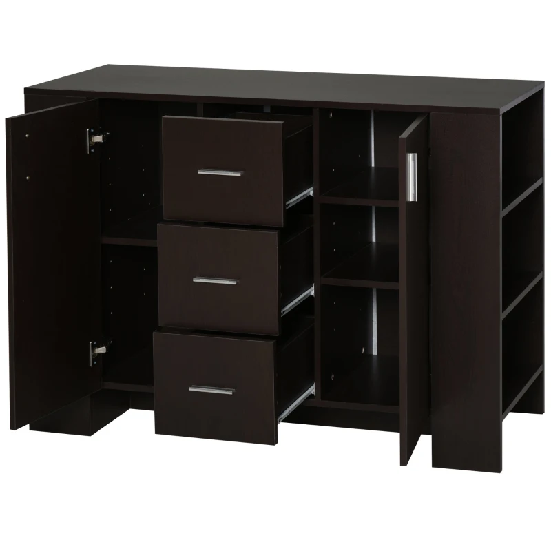 HOMCOM Dulap de perete cu 2 usi 3 sertare rafturi laterale din lemn maro