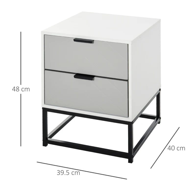 HOMCOM Noptiera cu 2 sertare Baza din metal, Camera de zi si Birou