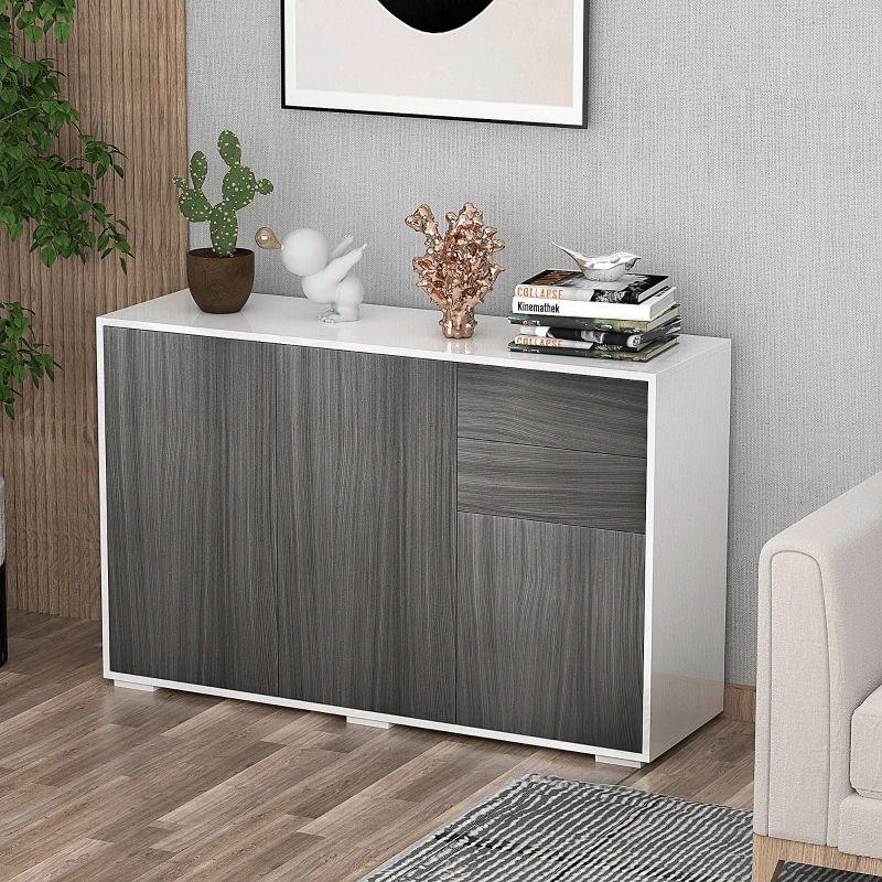 HOMCOM Dulap multifuncțional din lemn pentru camera de zi, bucătărie, birou cu deschidere prin apăsare, 117x36x74cm - alb/ gri închis