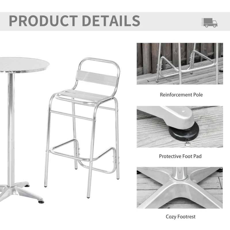 Outsunny Set de Masa Inalta si 2 Taburete de Bar pentru Exterior din Aluminiu si Otel