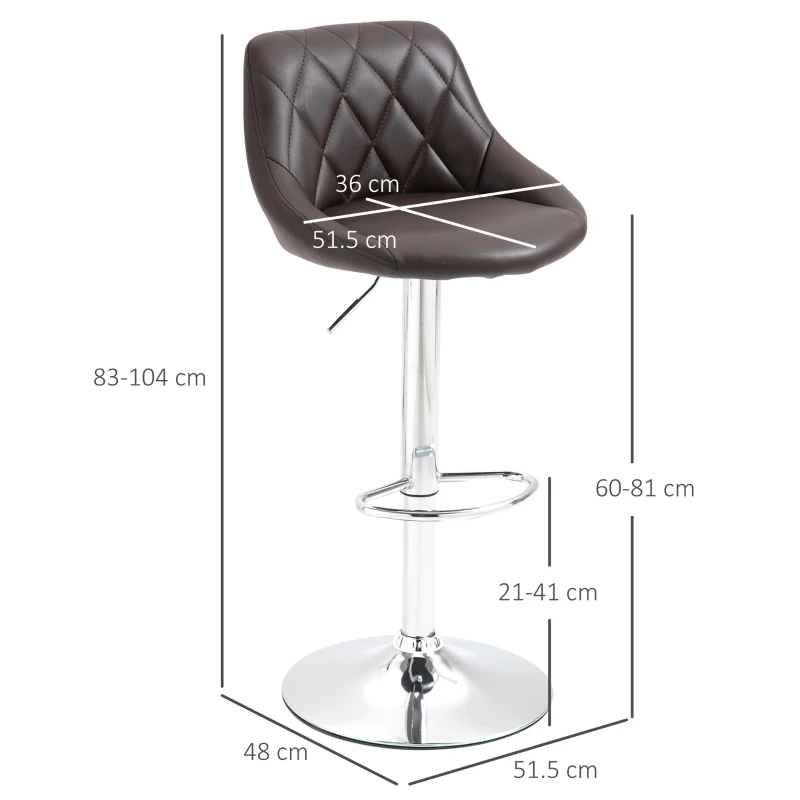 HOMCOM Set 2 Scaune de Bar Pivotante Reglabile in Inaltime din Imitatie de Piele Maro