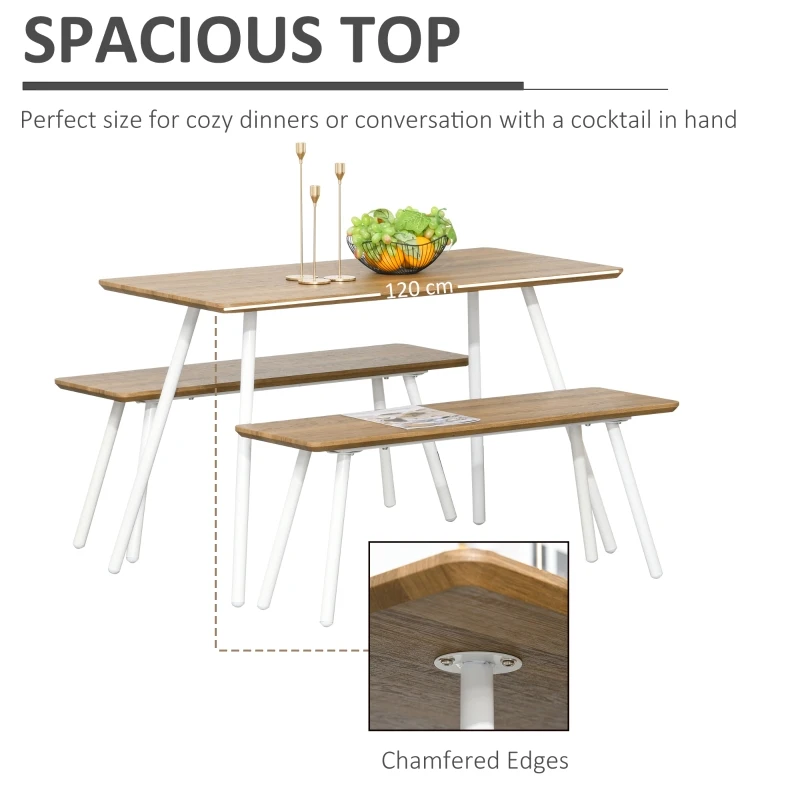HOMCOM set masa si 2 banci, stil nordic, MDF, alb