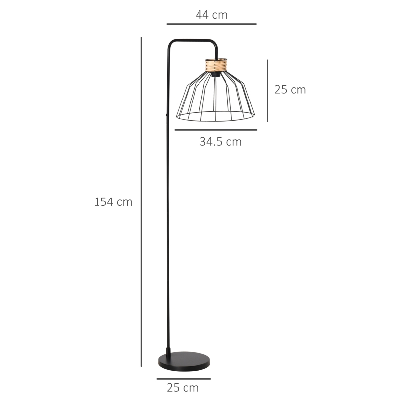 HOMCOM Lampa de podea cu abajur metalic, Stil industrial, 44x34x154 cm, Negru