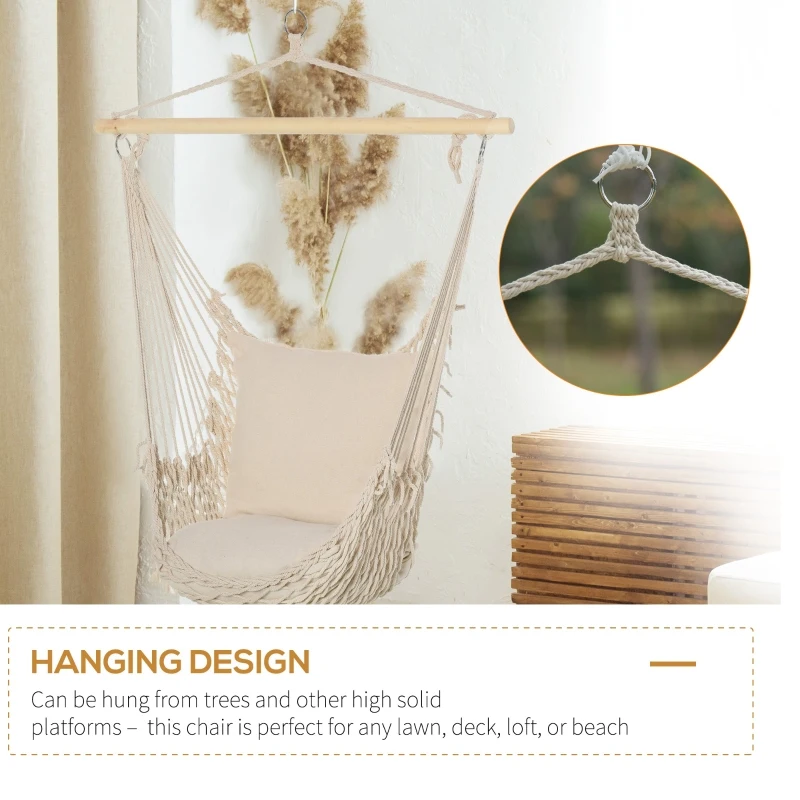 Outsunny Hamac de Gradina din Franghie Shabby Chic pentru Interior si Exterior Alb