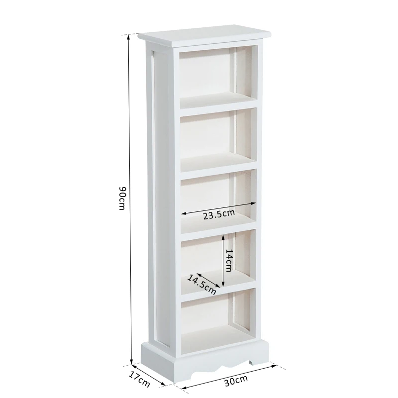 HomCom Mobilier Biblioteca 5 Rafturi din Lemn Elegant pentru Casa si Birou Alb 30x17x90cm