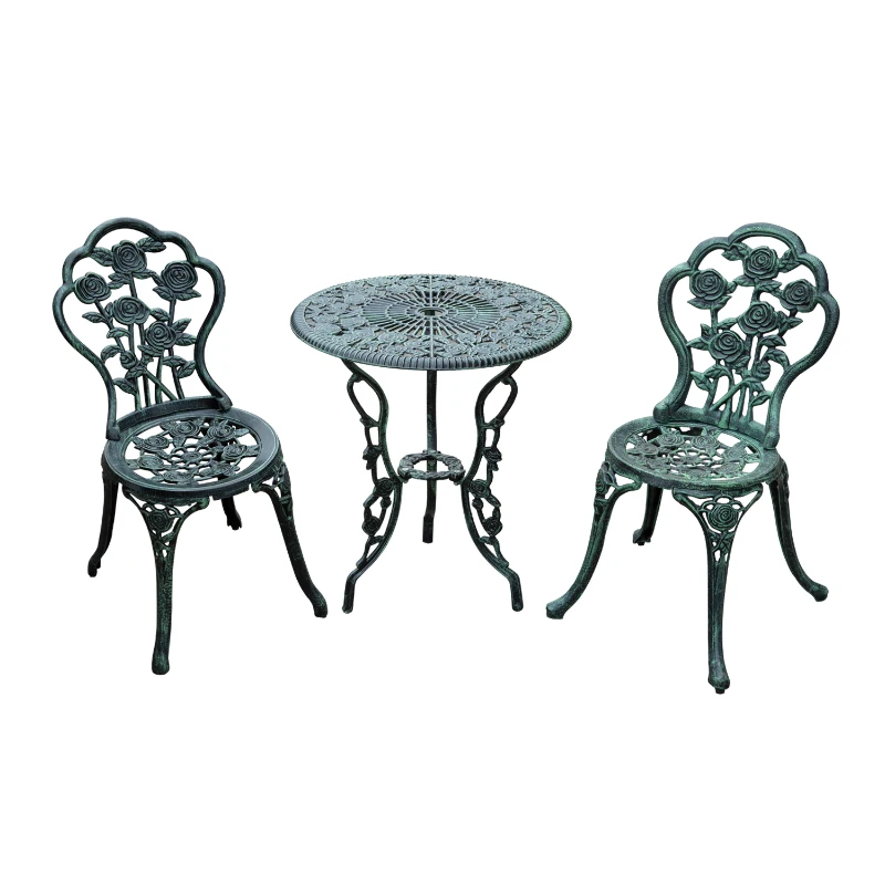 Outsunny Set Elegant de Grădină 2 Persoane, 2 Scaune si Masă Rotundă în Stil Neo-Retro, verde