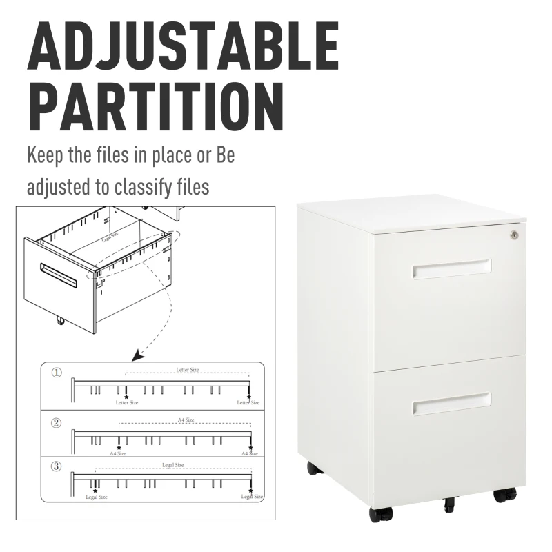 Vinsetto Dulap Birou cu sertare, Clasificator pentru Dosare cu 2 Sertare Încuietoare 39x48x67cm Alb