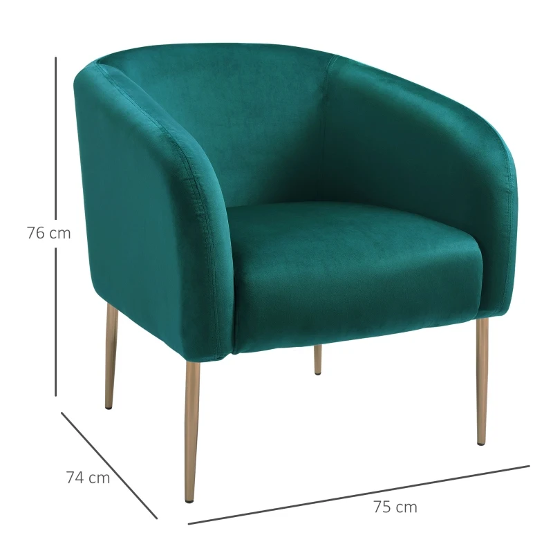 HOMCOM Fotoliu Cocktail din Catifea, Mobilier Modern Casa si Birou Verde