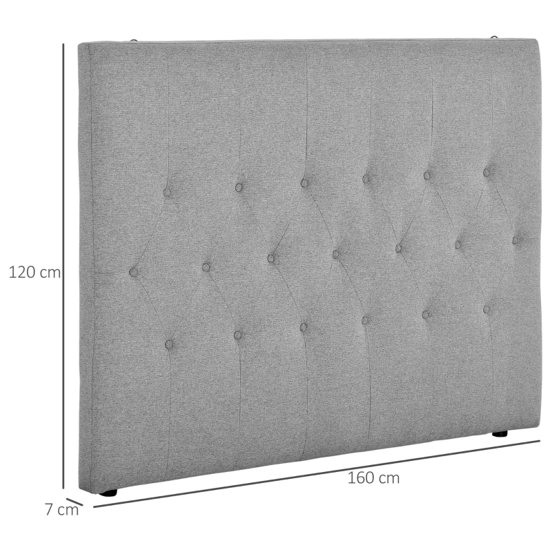HOMCOM Tablie pat matrimonial din material textil, tapitata si brodata cu nasturi, 160x120cm – gri
