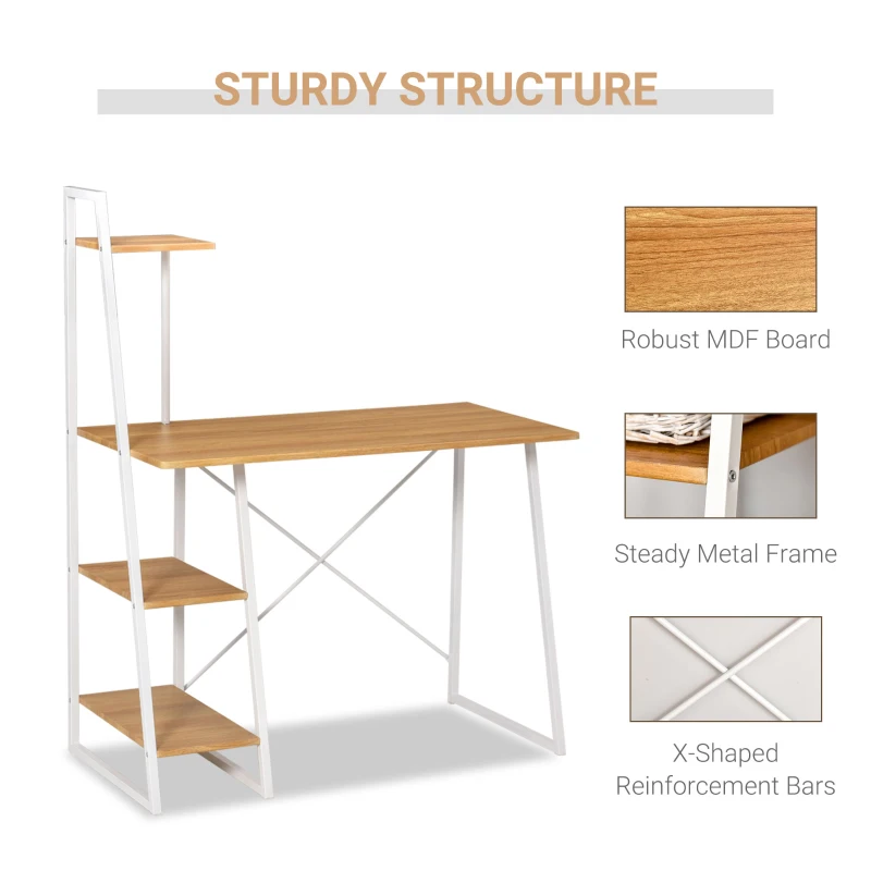 HOMCOM Birou pentru Dormitor şi Serviciu cu 3 Etajere MDF şi Metal 104x50x128cm