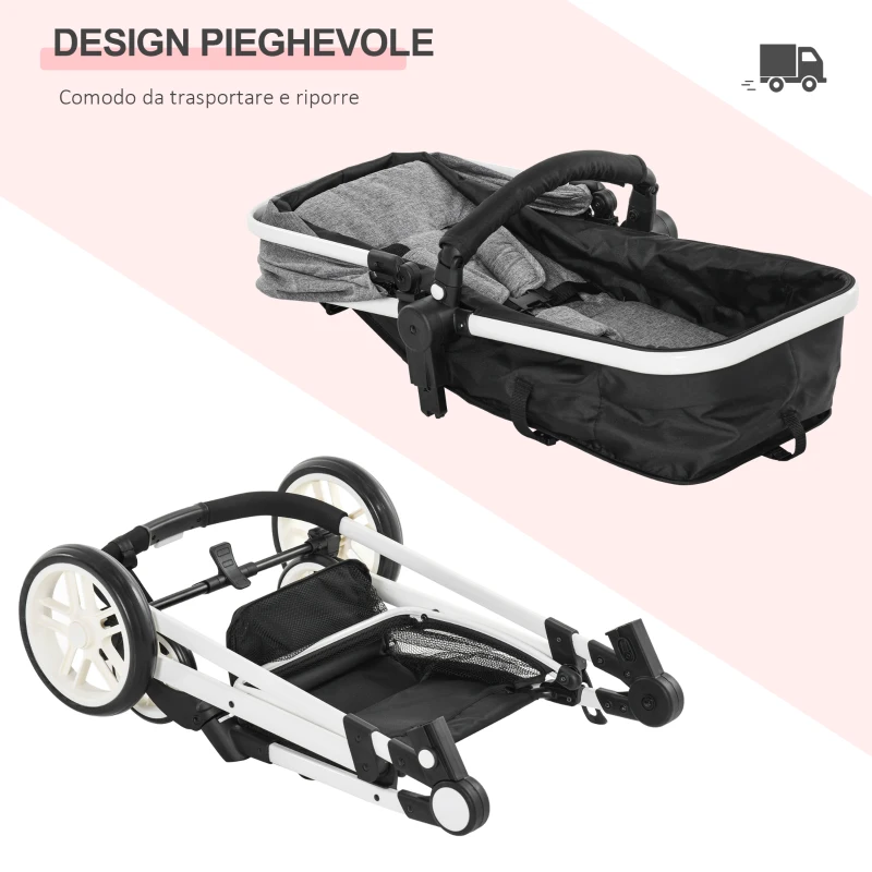 HOMCOM Carucior Dublu Ajustabil si Pliabil , Copii 0-36 luni, 15kg, 80x51x102cm Gri