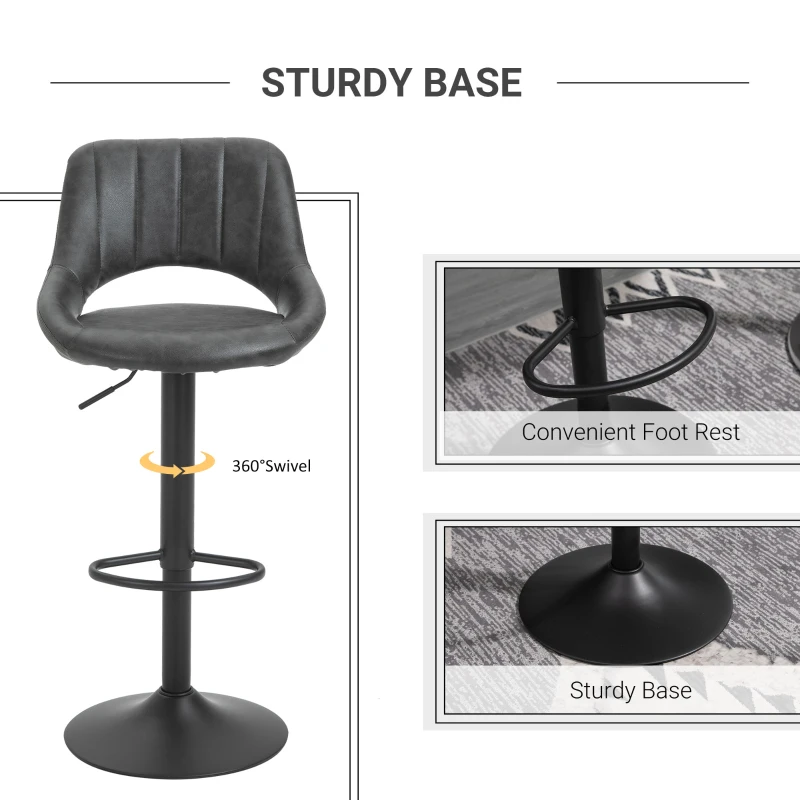 HOMCOM Set 2 Scaune de bar cu Inaltime reglabila si Suport pentru picioare, din PIele sintetica(m-5)
