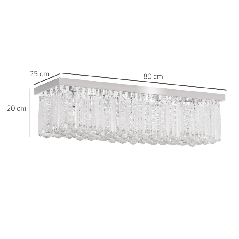 HOMCOM Lustra Moderna Dreptunghiulara cu Picaturi Cristal K9 Baza Otel Inox