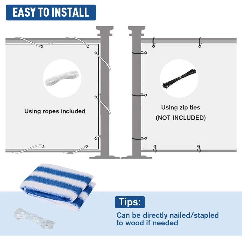 Outsunny Prelata Protectie din HDPE pentru Balcon si Gradina cu Dungi Alb si Albastru 5m0.9m