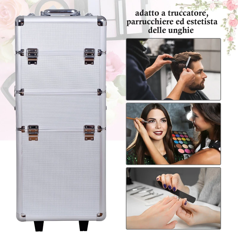 HOMCOM trolley make-up beauty case 35,5x23x86cm, argintiu
